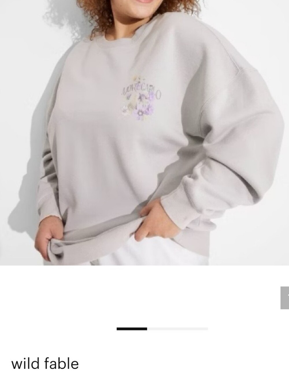wild fable light gray crewneck sweatshirt with purple floral graphic/distressed